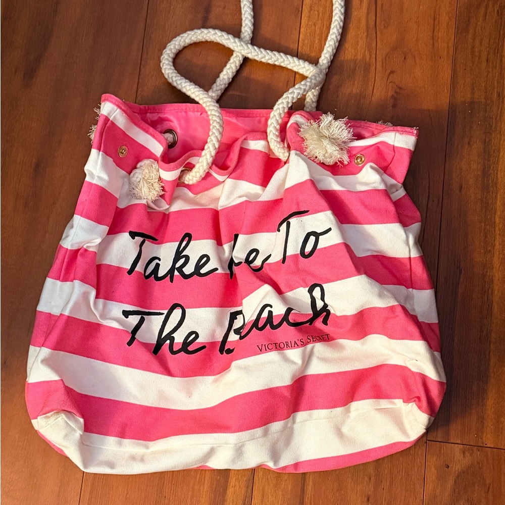 Victoria's Secret Pink and White Striped Tote